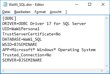 Inhalt einer Datei-DSN